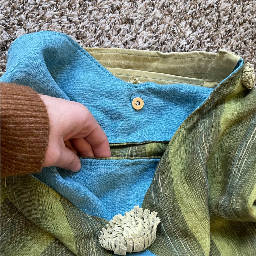 Handmade upcycled cotton and leather boho patchwork shoulder bag - Picture 12 of 13